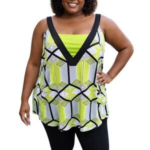 Worthington Plus Size 2X Tunic Top  Woman Geometric Print Sleeveless V-Neck